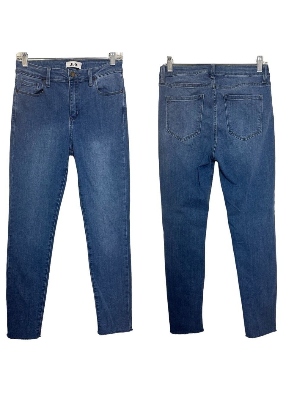 Just Black Denim High Rise Ankle Length Skinny Leg Raw Hem Stretch Denim Jeans